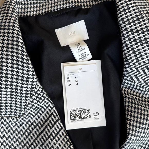 H&M Black and White Houndstooth Oversized Double Breasted Blazer sz M - Picture 4 of 8